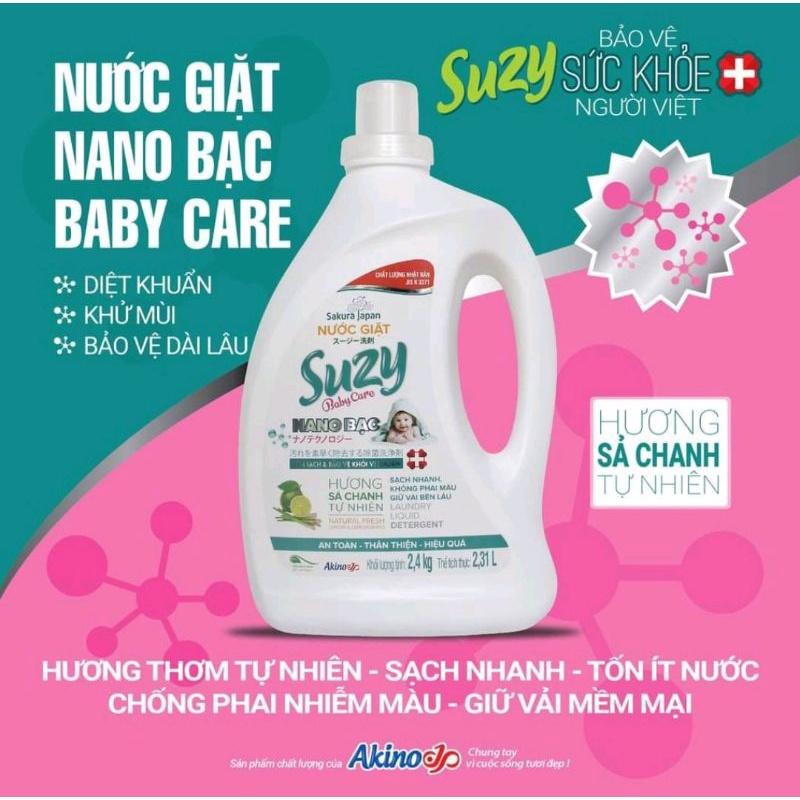 Nước giặt xả Suzy 2,4kg Nhật Bản công nghệ Nano Bạc