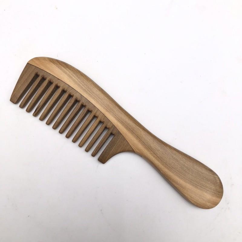 Lược gỗ tự nhiên răng thưa massage đầu giúp lưu thông máu (COH258) Chải tóc xù, rối, xoăn/ chống tích điện - Chăm sóc tóc