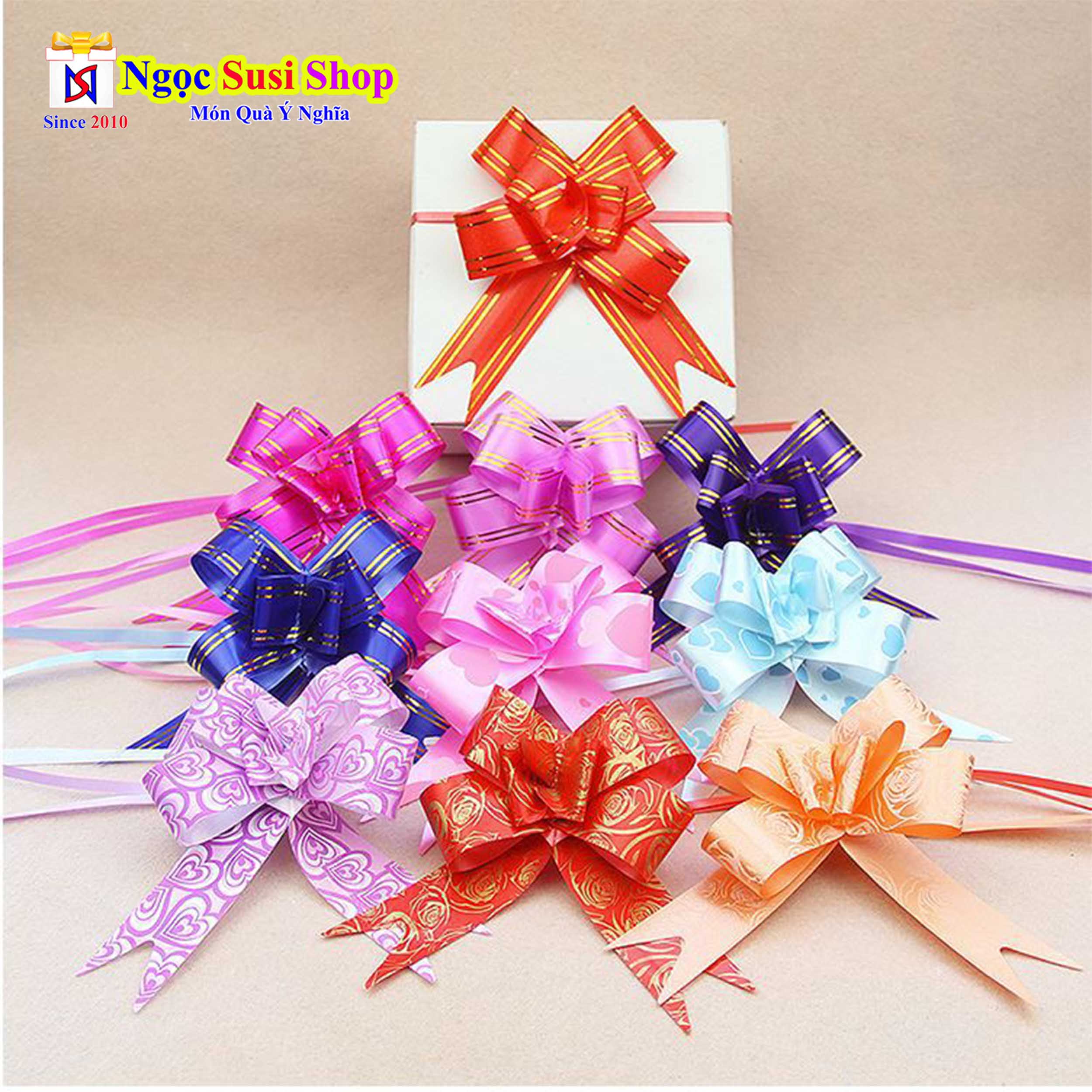 COMBO 30 NƠ RÚT GÓI QUÀ TRANG TRÍ HỘP QUÀ GIỎ QUÀ