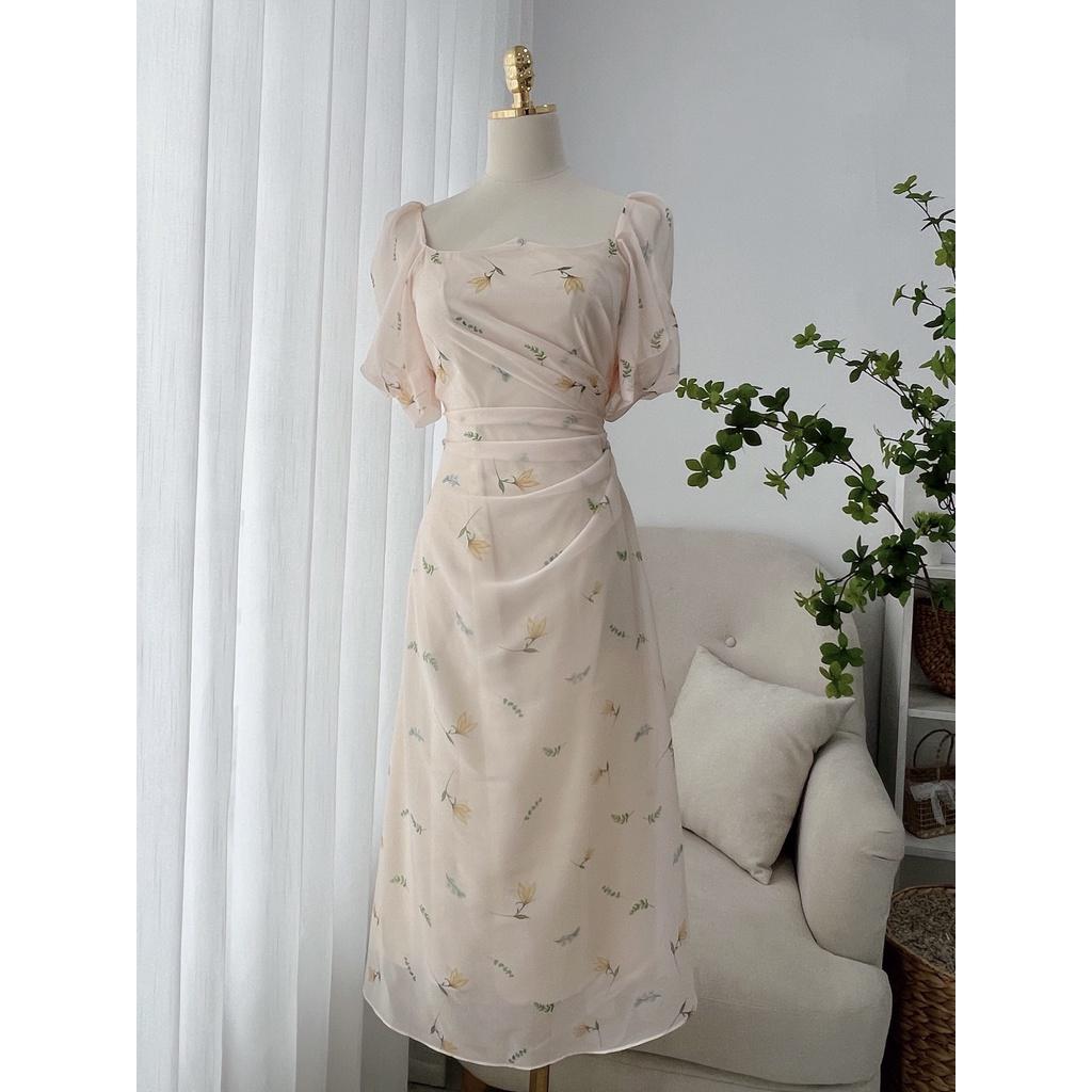 TIELA Đầm váy hoa vàng nhún eo Grace Dress