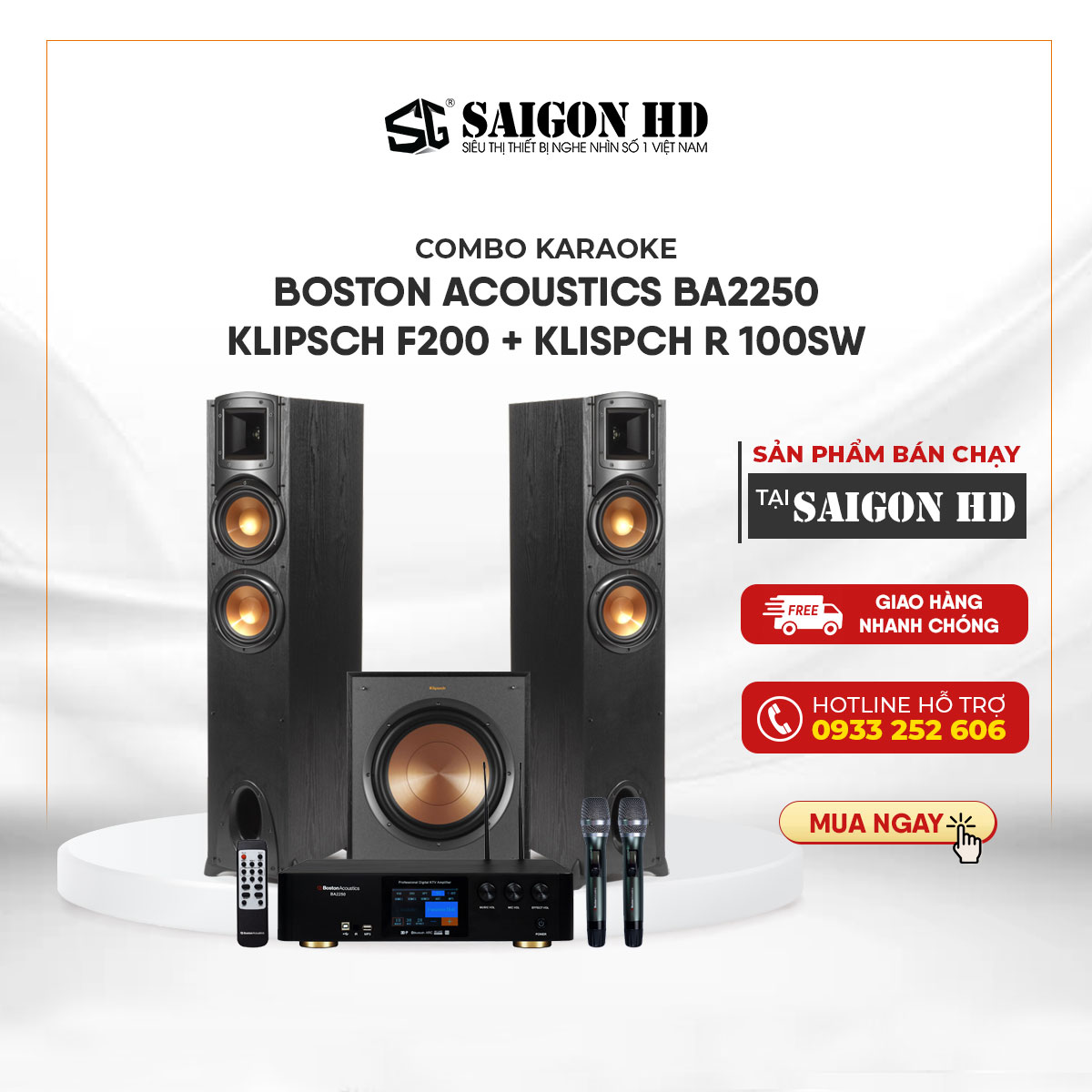 Dàn karaoke BOSTON BA2250 + KLIPSCH F200 + KLISPCH R100SW | Hàng chính hãng, giá tốt