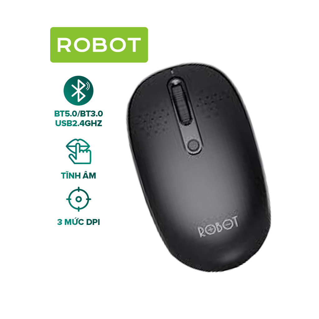 Chuột Không dây USB 2.4G & Bluetooth 5.0 ROBOT M360 Kết nối chế độ kép Tĩnh Âm 1800DPI Hàng chính hãng
