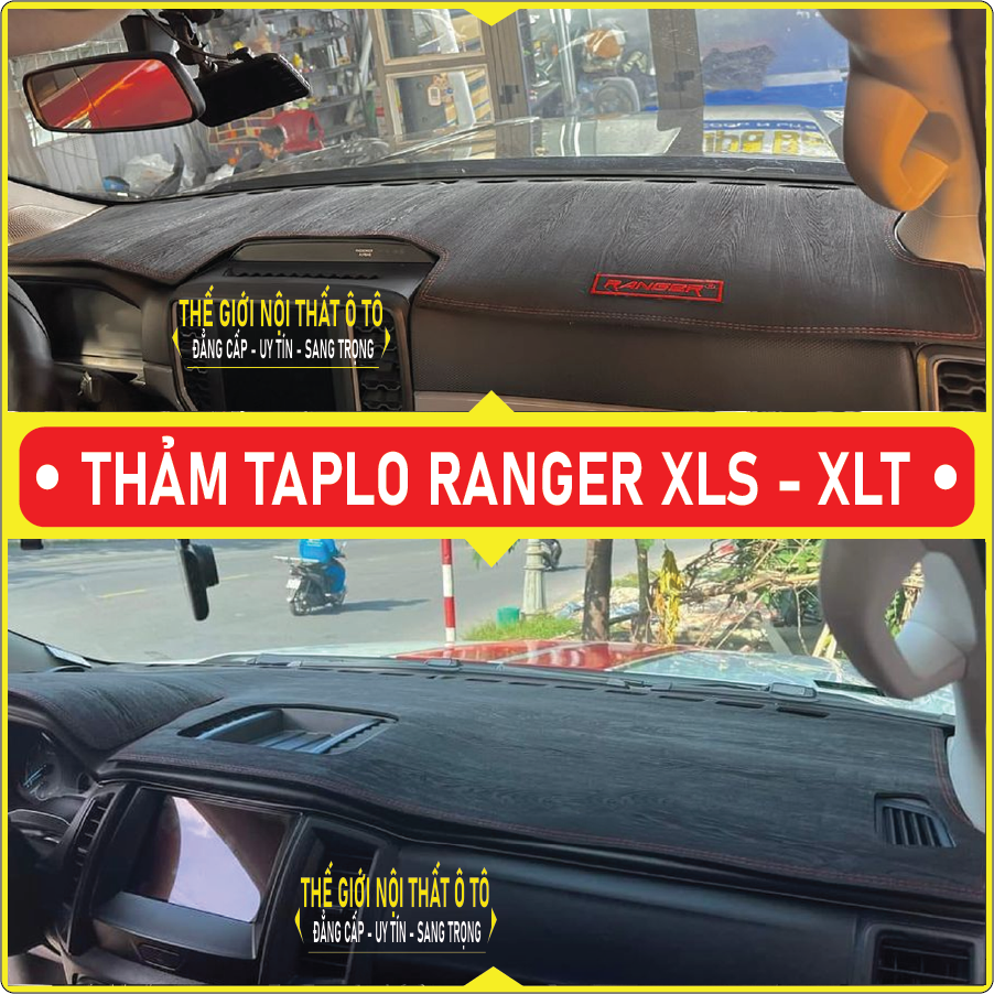 Thảm taplo Ford Ranger đời 2016 đến 2023 da cacbon, da vân gỗ, nhung cu· 3 lớp dày 1cm chống nắng cao cấp