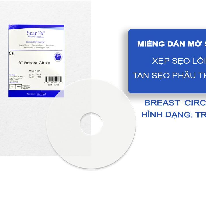 Miếng dán xóa mờ sẹo phẫu thuật ngực REJUVASKIN Scar FX 3″ Breast Circle