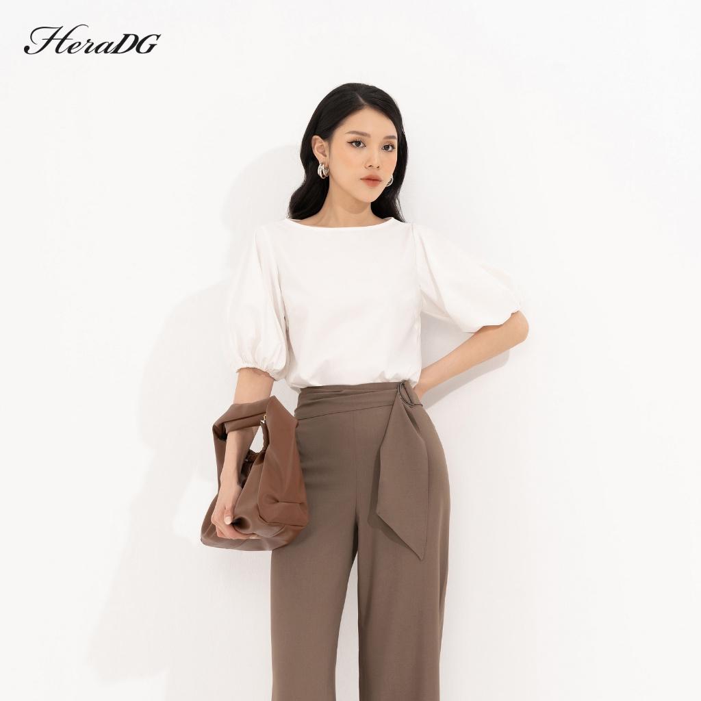 Áo sơ mi nữ tay bồng HeraDG thiết kế cổ thuyền độc đáo, chất liệu vải thô lụa cao cấp mềm mịn, không bai xù SAKBB1002