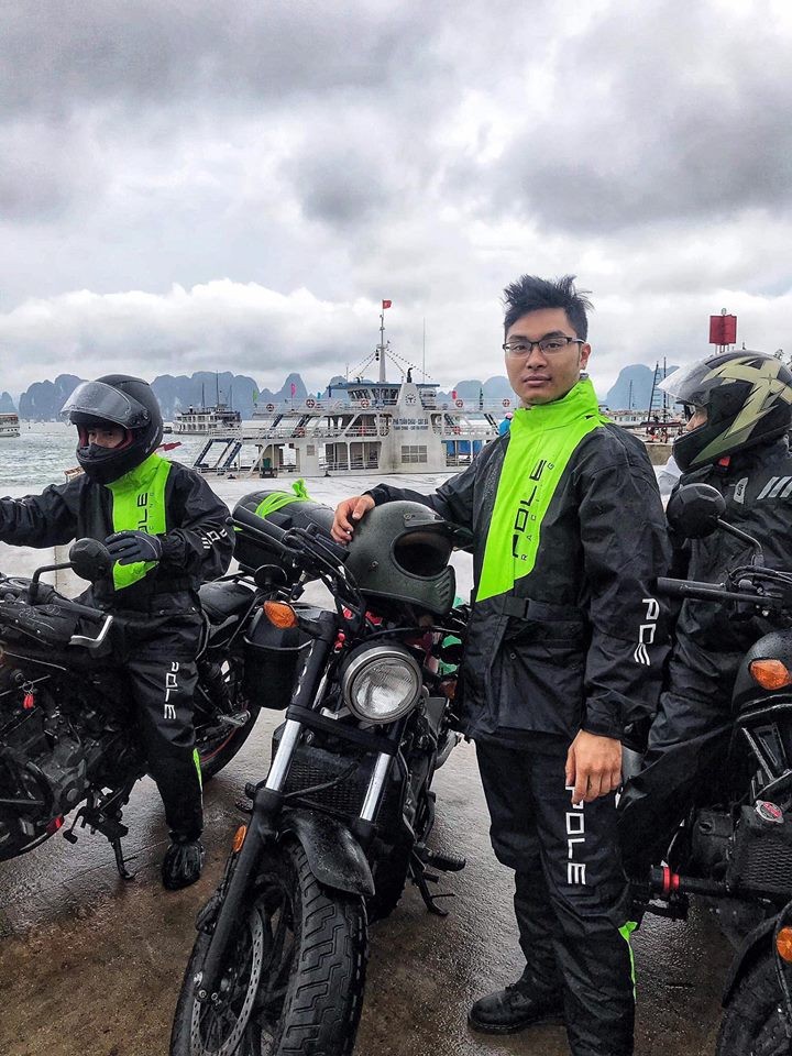 Áo mưa 2 lớp cao cấp Pole racing - Đen phối xanh - Size XL: 76-84kg