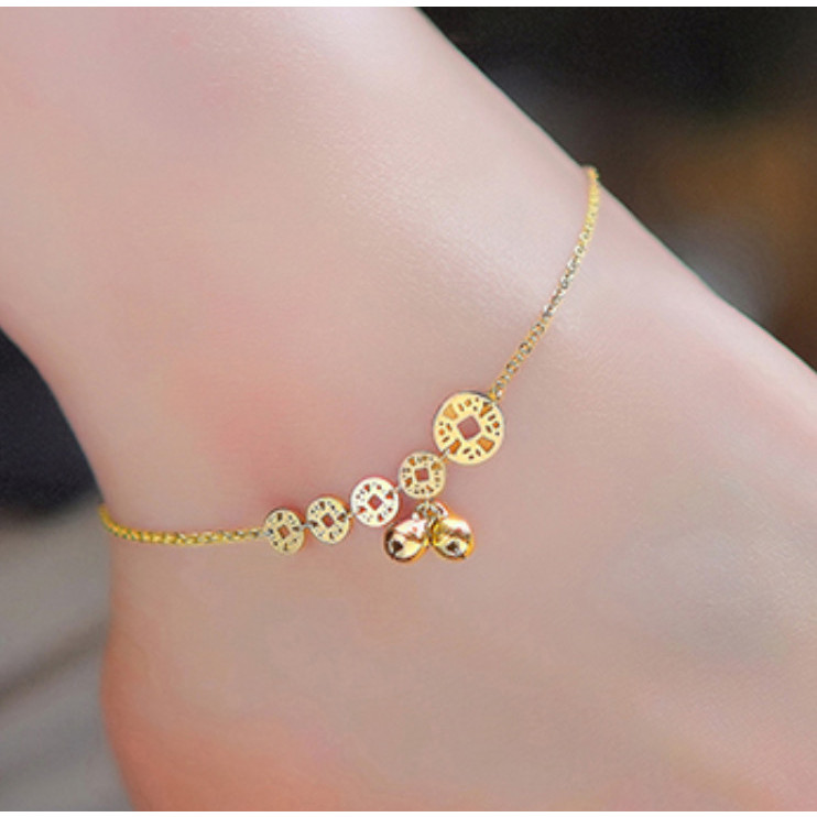 Lắc Chân Kim Tiền Thép Titan Không Đen TT 076