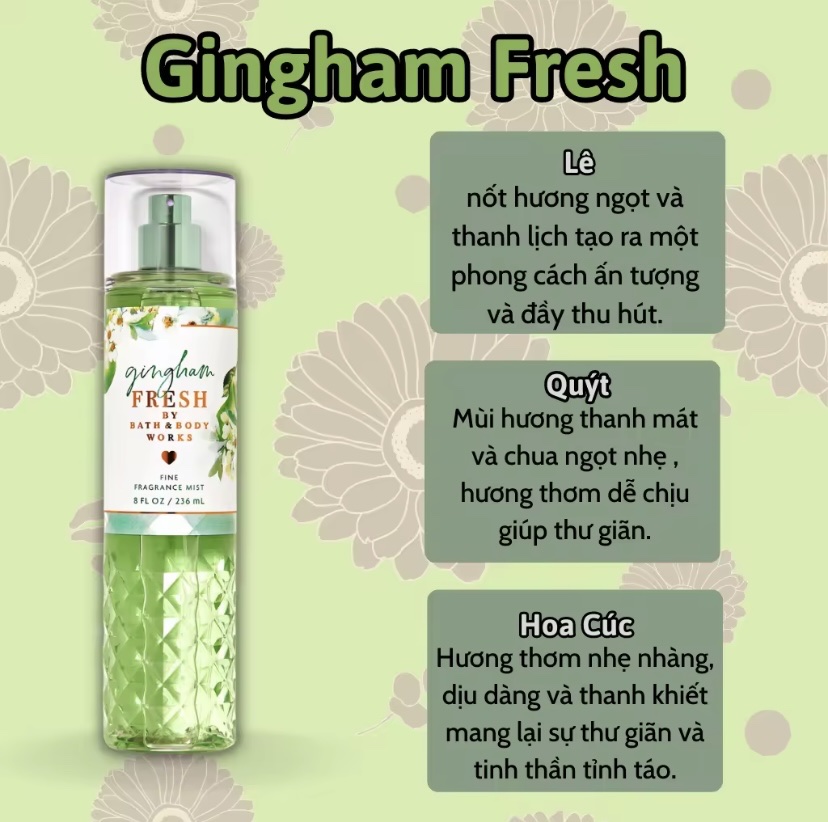 Body Mist Gingham - Xịt Thơm Bath and Body Work Gingham Fresh 236ml