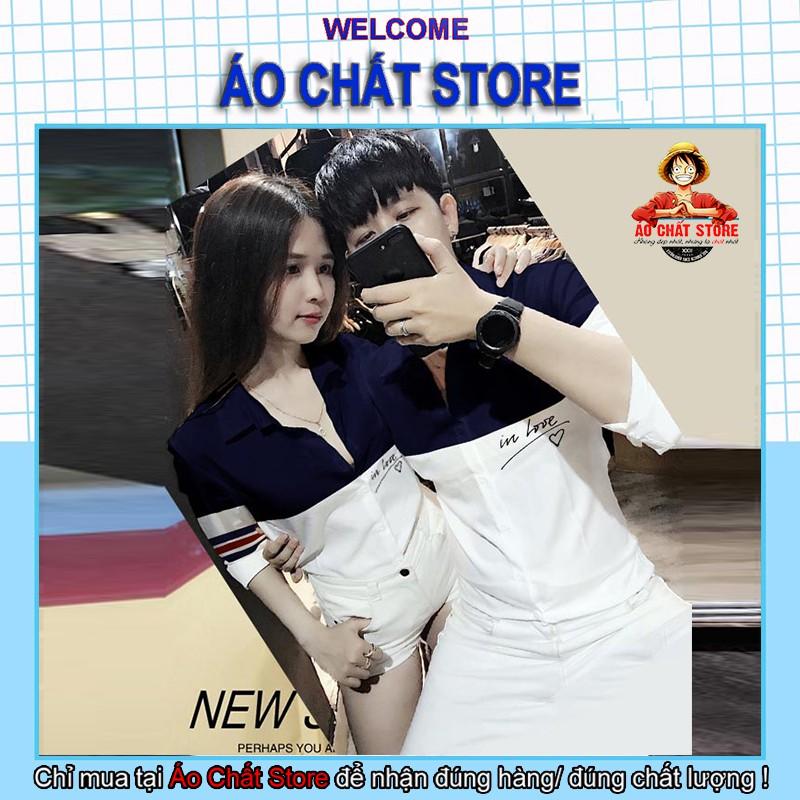 Bst áo sơ mi đôi nam nữ phối viền họa tiết | Áo sơ mi cặp đẹp giá tốt | Áo Chất Store