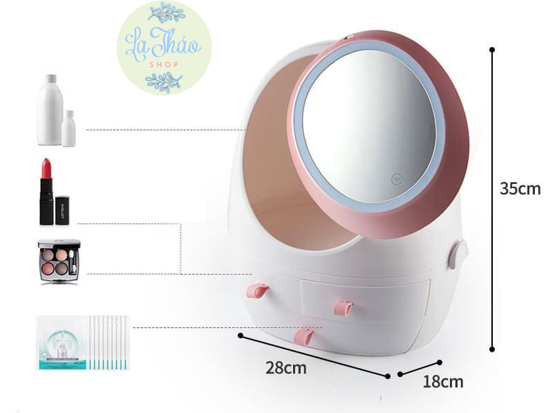 Hộp gương HD đèn led cao cấp đựng mỹ phẩm chống bụi và ẩm mốc