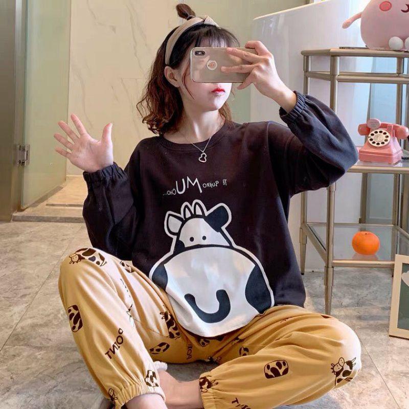 Đồ Bộ Thun Tay Dài Quảng Châu - Pijama Quần Dài - Đồ Mặc Ở Nhà Họa Tiết Hoạt Hình Dễ Thương