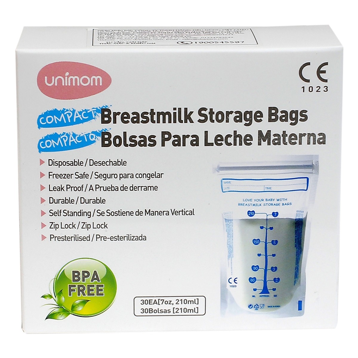 Túi Đựng Sữa Mẹ (Trữ Sữa Mẹ) Unimom Compact Không Có BPA UM870251 210ml (30 Túi/Hộp)