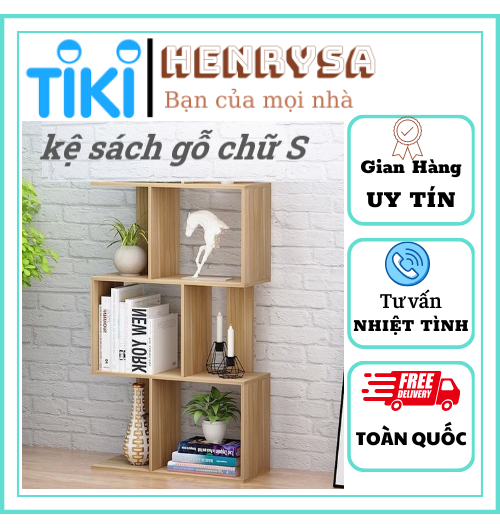 Kệ sách gỗ nhiều tầng chữ S trang trí phòng - Henrysa