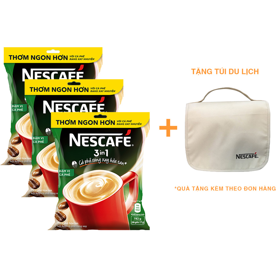 Combo 3 Bịch NESCAFÉ 3IN1 Công thức cải tiến - Vị rang đậm -  Túi 46 gói (17g) [Tặng túi du lịch đa năng]