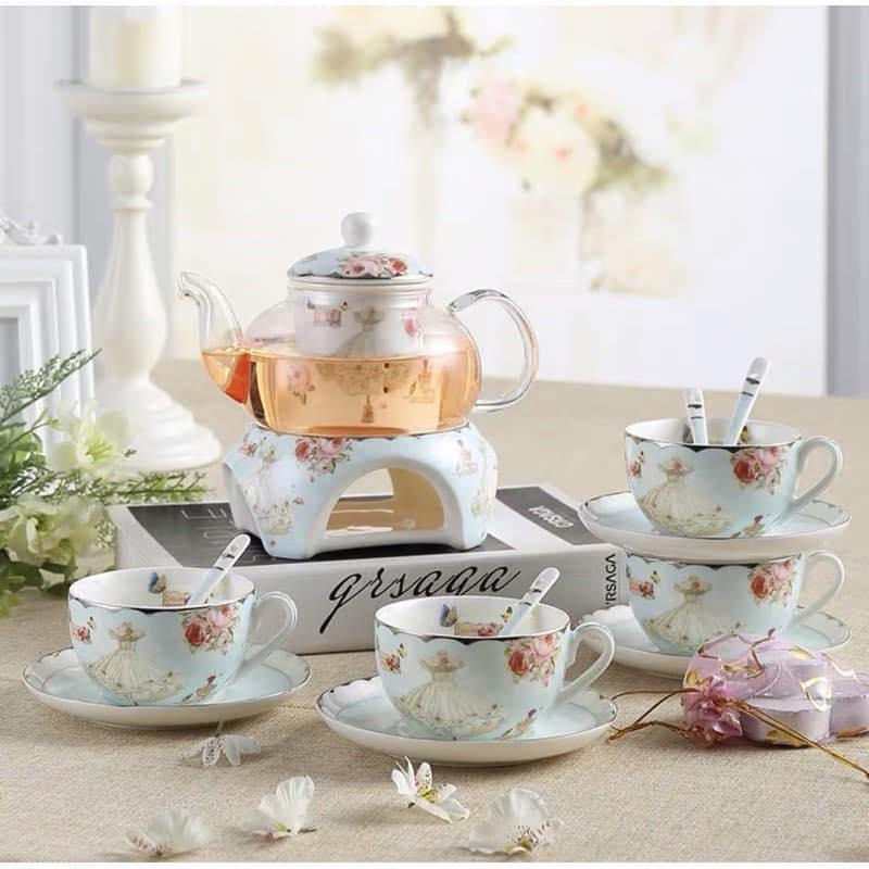 Bộ Ấm Trà Sứ Xương Châu Âu Floris, Chất Liệu Sứ Xương, Họa Tiết Châu Âu Đẳng Cấp, Nhập Đức
