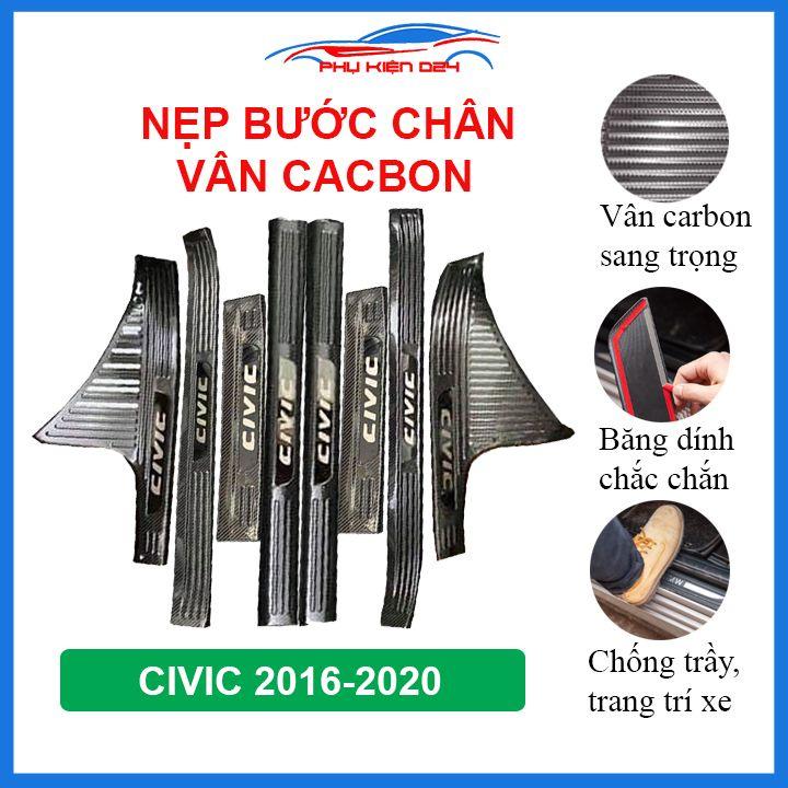Bộ nẹp bước chân trong ngoài vân Cacbon xe Civic 2016-2017 2018-2019-2020 chống trầy làm đẹp ô tô