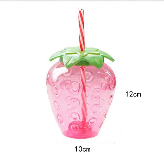 Ly dâu tây có ống hút và đồ trang trí hình dâu tây, ly nhựa cao cấp xinh xắn—500ml