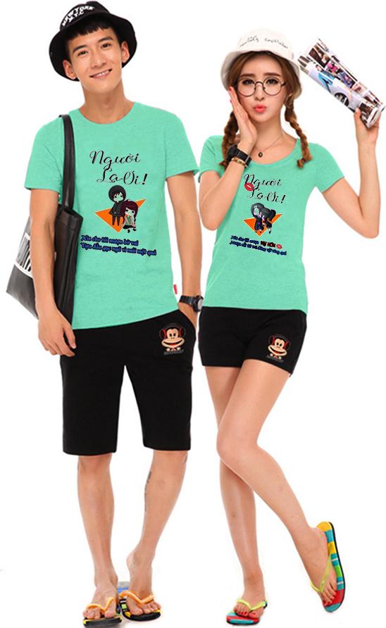 Bộ Áo Thun Đôi Nam Nữ Người Lạ Ơi Màu Xanh Ngọc - M - M