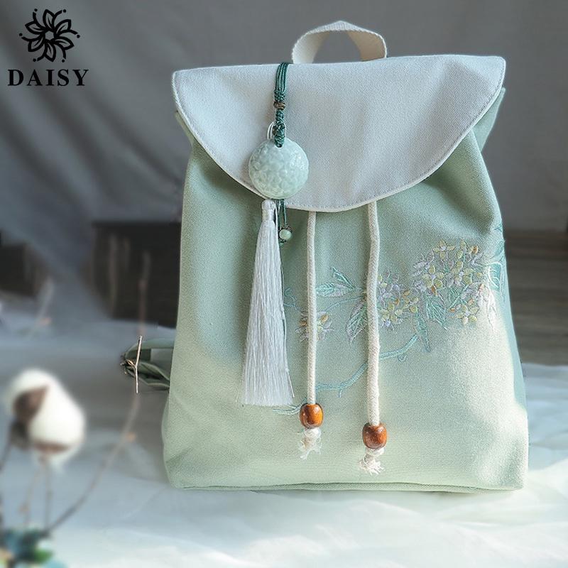 Balo vải thêu hình hoa cặp sách đựng nhiều đồ thời trang phong cách cô gái Trung Hoa họa tiết thêu tay nhẹ nhàng Daisy