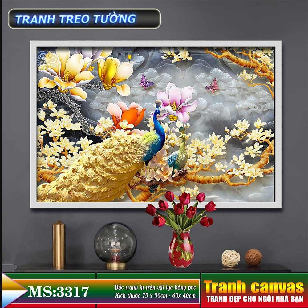 Tranh treo tường phòng khách, phòng ngủ - chim công-3317L3