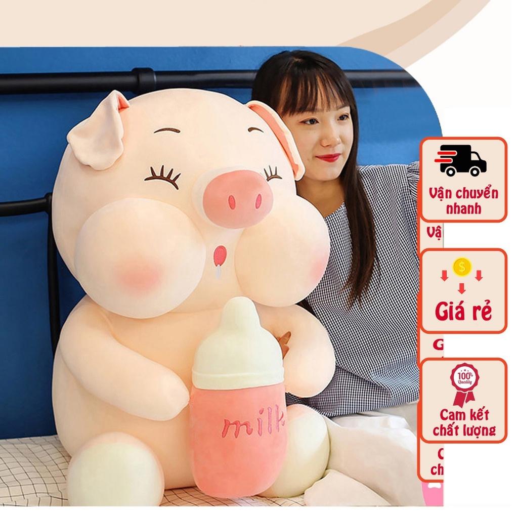 Gấu Bông Heo Ôm Bình Sữa Khổng Lồ 1M2 Hàng Cao Cấp, Gối Ôm,Vải Siêu Mềm Mịn Gòn Tinh Khiết- Làm Quà Tặng