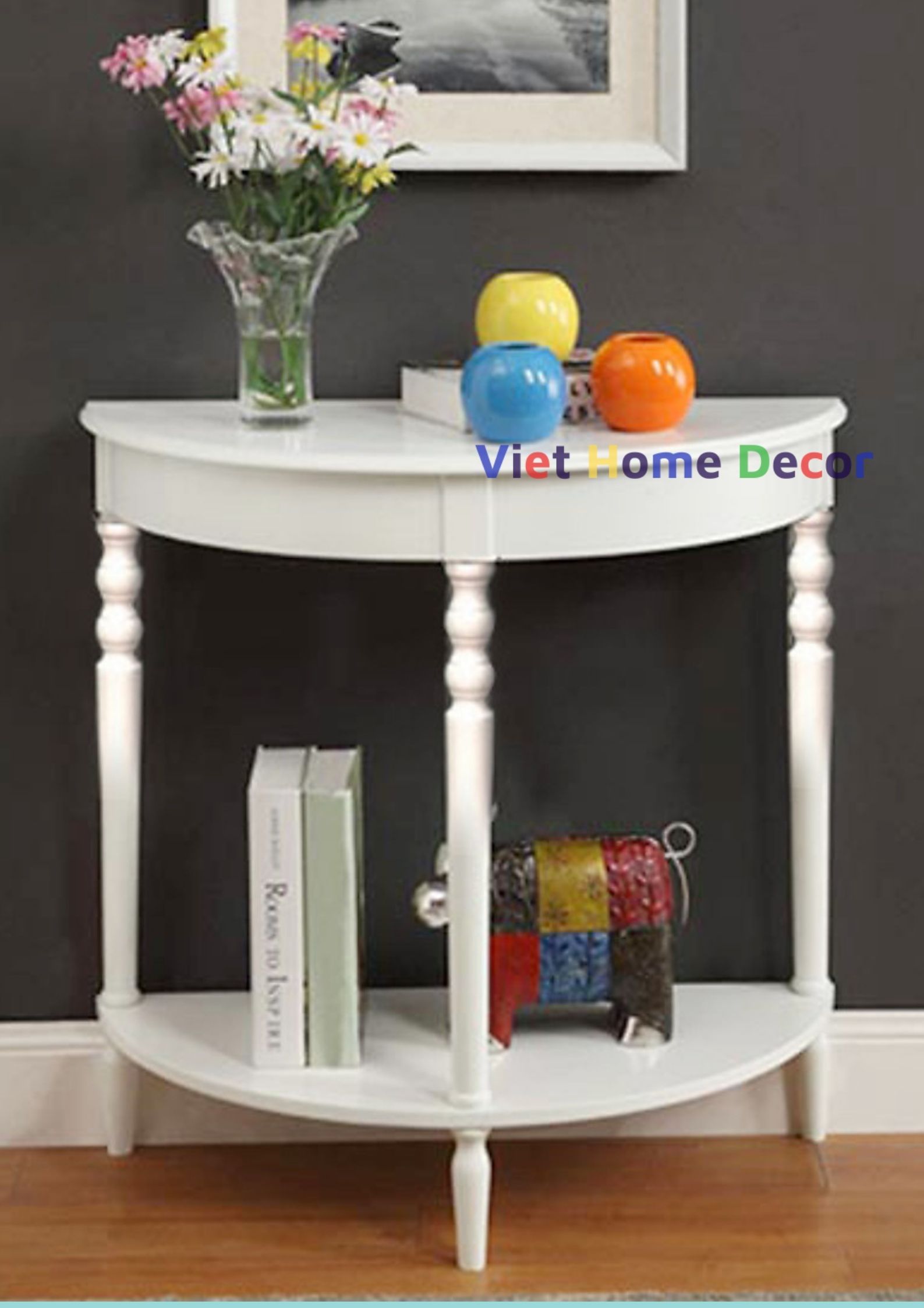 Bàn console bán nguyệt chân tiện màu trắng 4403 - Thương hiệu Viet Home Decor