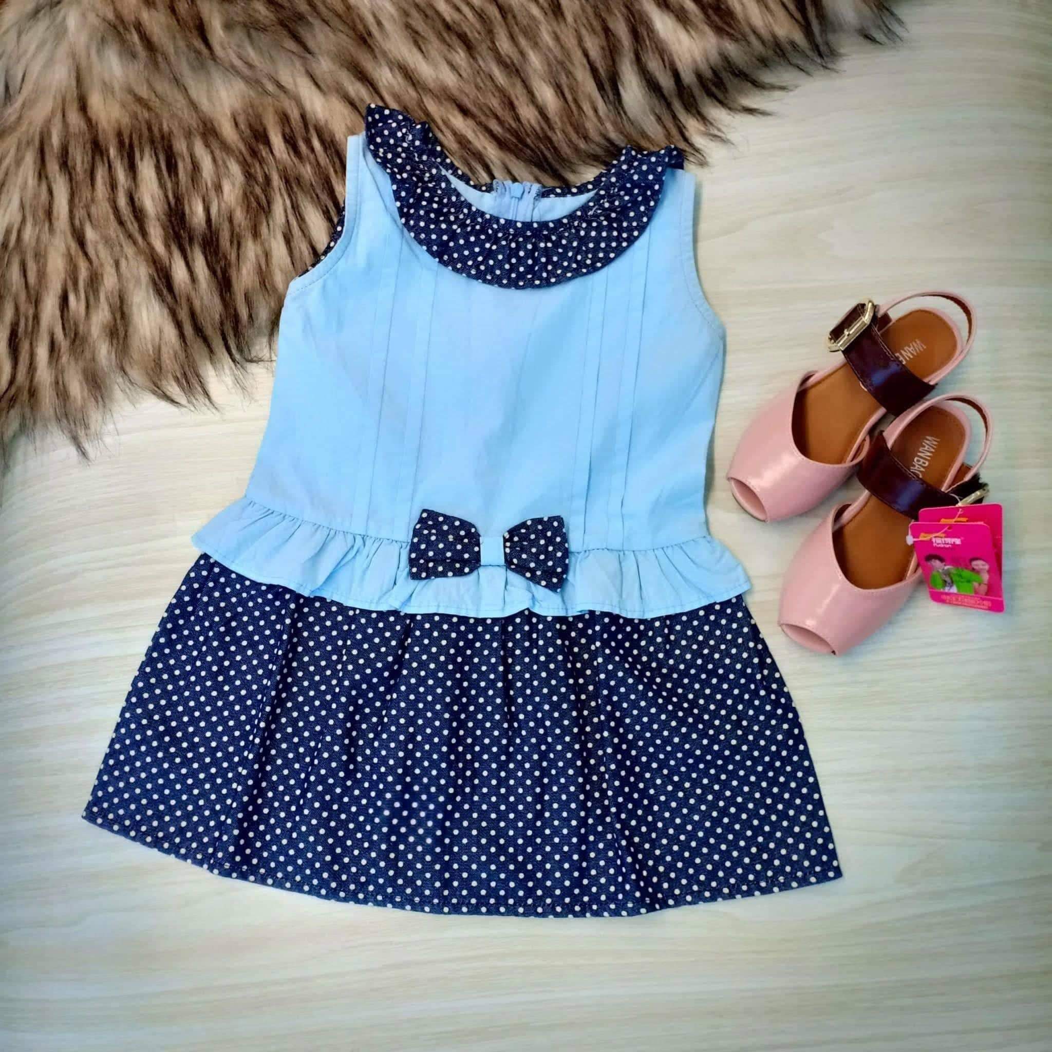 Đầm kate phối bèo jeans size nhí