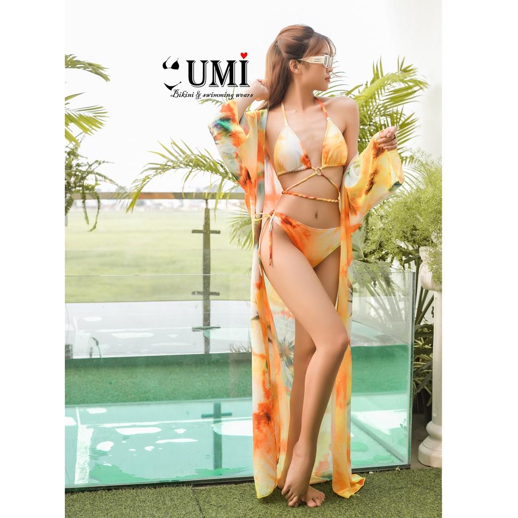 BIKINI 2 MẢNH HỌA TIẾT LÁ VÀNG KÈM ÁO CHOÀNG BIKINISTORE