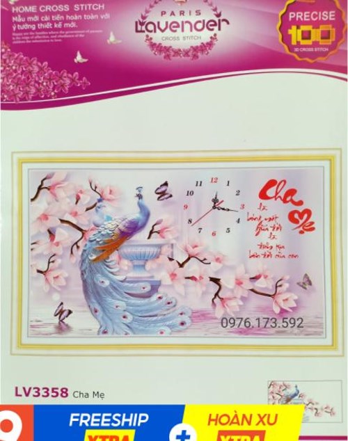 Tranh thêu chữ thập đồng hồ cha mẹ LV3358 75 x 47 cm - chưa thêu