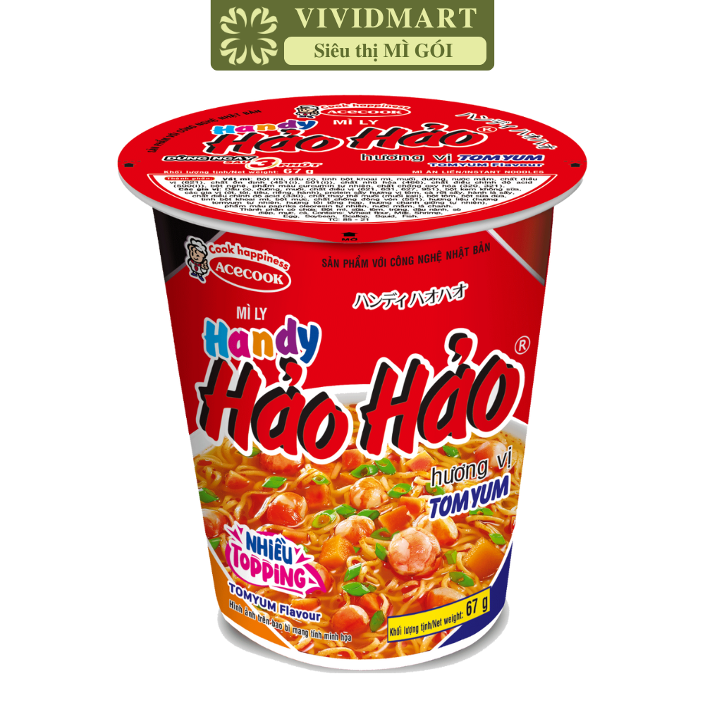 ACECOOK - Mì ly Handy Hảo Hảo Tomyum, Mì Handy Hảo Hảo Tom yum, Mì Handy Hảo Hảo ly Tomyum, Mì ly Hảo Hảo Handy Tom yum, Mì ly ăn liền Tomyum (67g/ly)