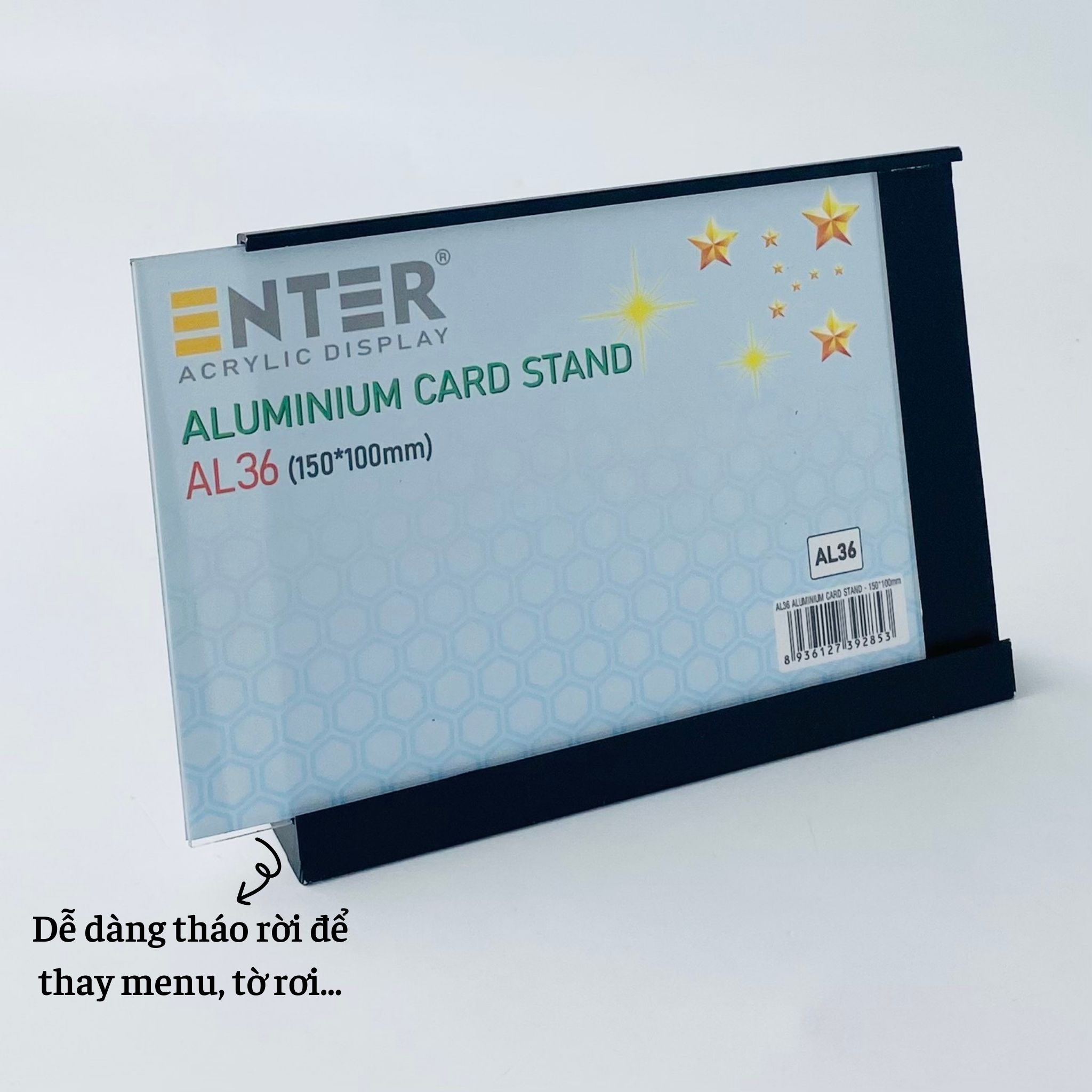 Bảng thông tin để bàn nhôm Enter AL36 150x100mm, Khung thông tin sản phẩm, Khung bảng giá, Kệ trưng bày để bàn