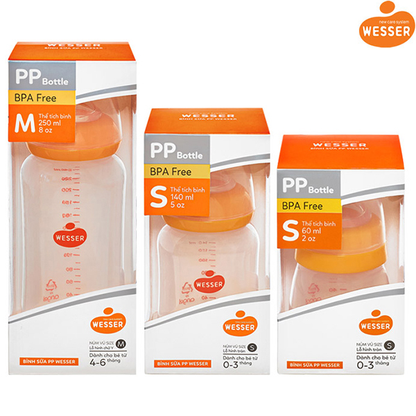 Combo 3 Bình Sữa PP Wesser 60ml, 140ml và 250ml (Giao màu ngẫu nhiên)