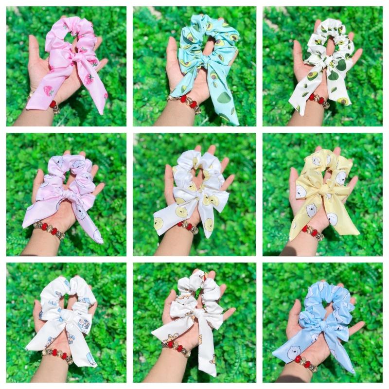 Dây Buộc Tóc Cột Tóc Scrunchies Nơ Hoạ Tiết Hoạt Hình Trái Cây Cute N12