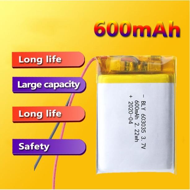 Pin Sạc Lithium Polymer 603035 600mah Cho tai nghe,loa Mp3 MP4 MP5 GPS PSP Bluetooth hàng mới