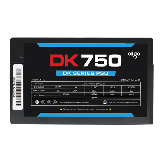 Nguồn máy tính AIGO DK750 Cáp dẹp, APFC, 85+ EFICIENCY - Hàng Chính Hãng