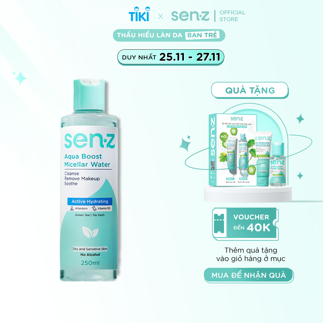 Nước Tẩy Trang Micellar Water Trà Xanh Cấp Ẩm Sâu SenZ Aqua Boost 250ML