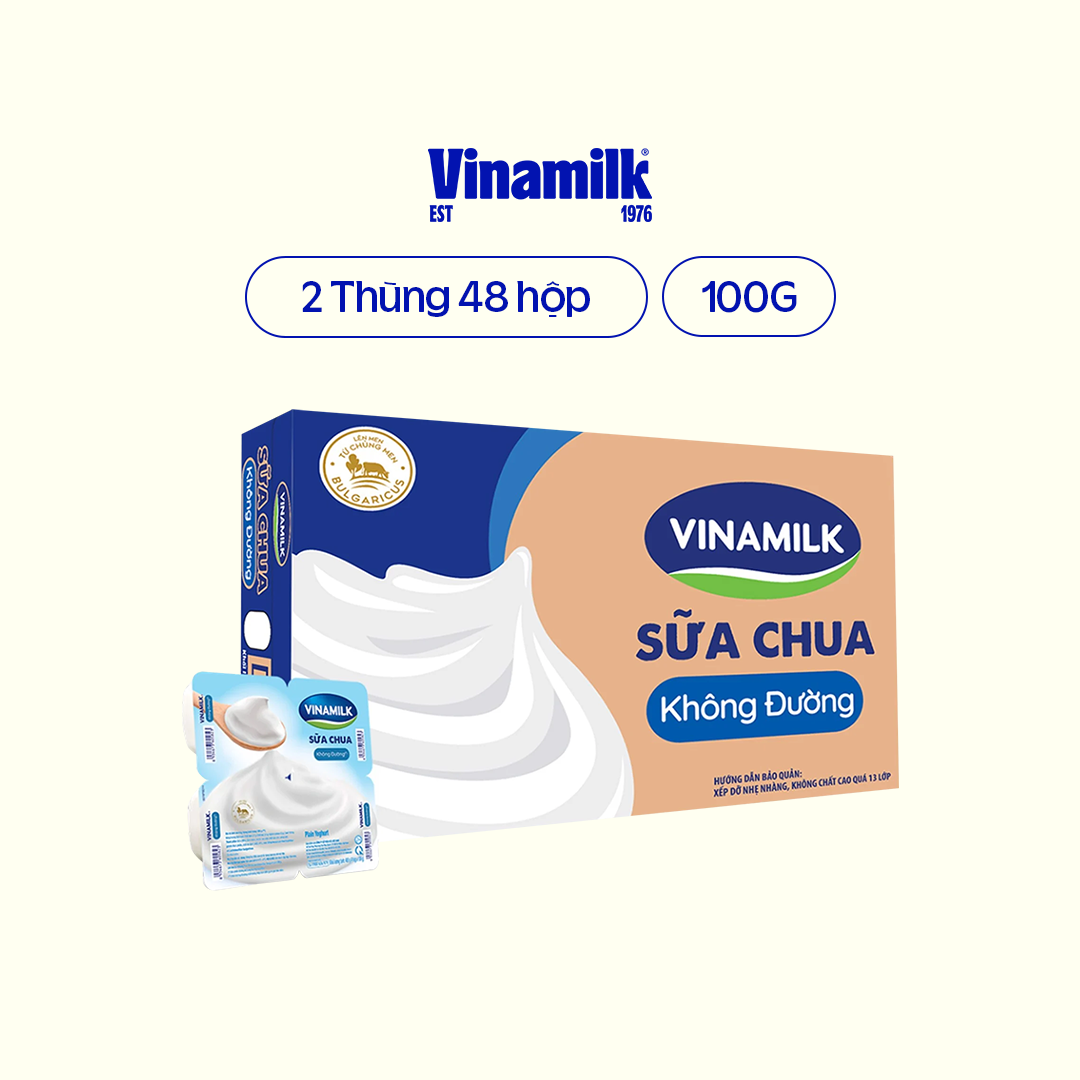 2 Thùng Sữa chua ăn Vinamilk không đường 100g Yaourt 48 hộp/thùng
