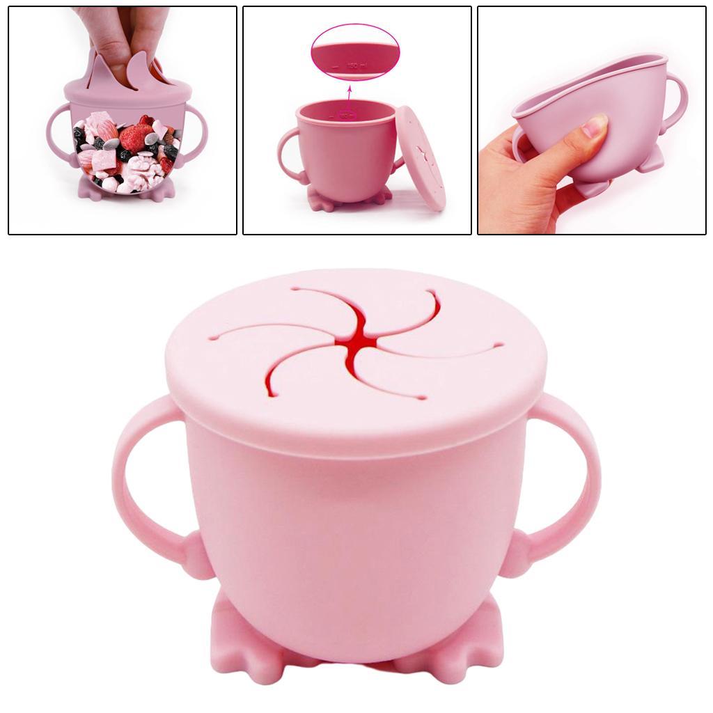 Baby Toddler Silicone With Lid Snack Food Bowl Portable Pink