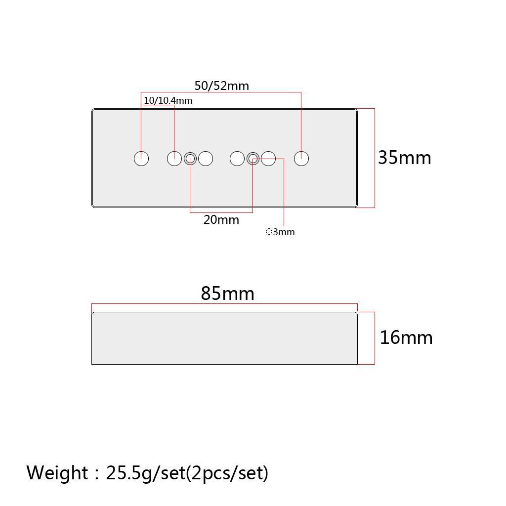 Pack of 2 Humbucker Pickup Cover 50/52mm Pole for P90 Soap Bar Guitar