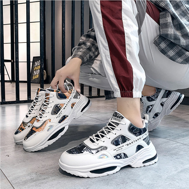 Giày Thể Thao Nam AZARA - Sneaker Màu Cam - Đen, Phối Đồ Cực Cool, Đế tăng Chiều cao 5cm  - G5503