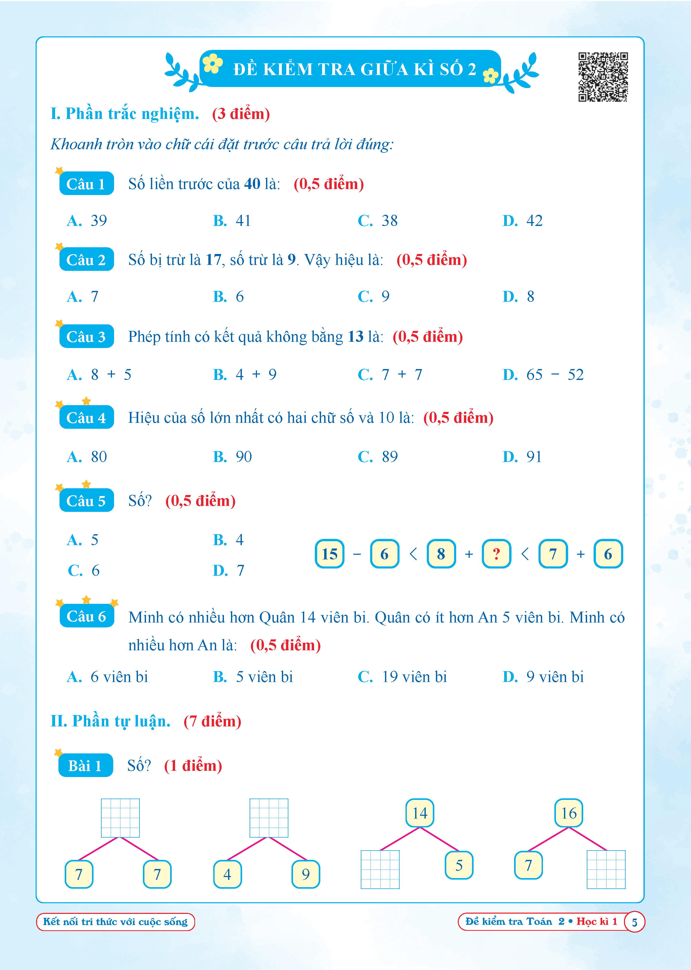 Đề Kiểm Tra Toán Lớp 2 - Kết Nối Tri Thức