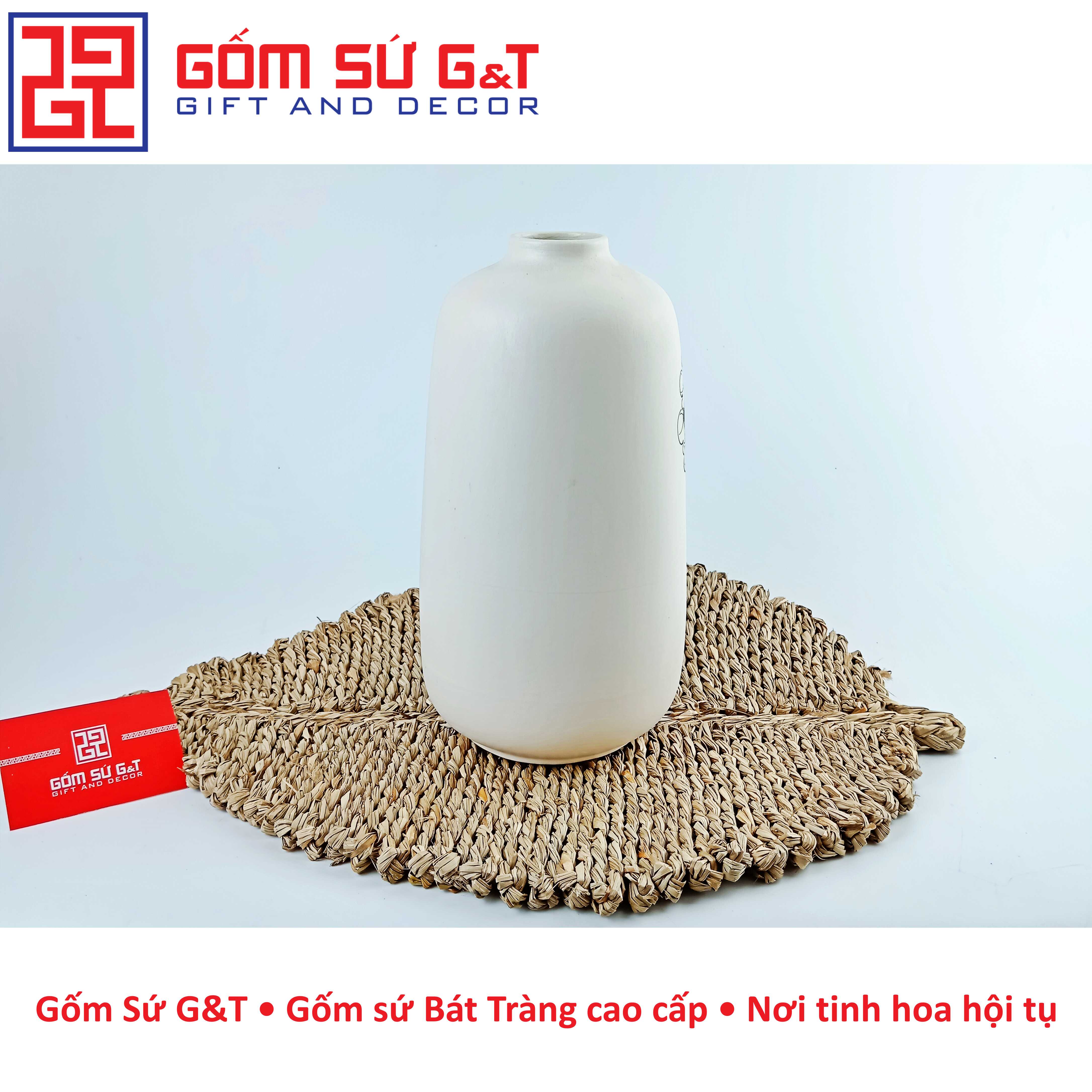 Lọ hoa dáng phích miệng nhỏ vẽ sen Gốm Sứ G&amp;T