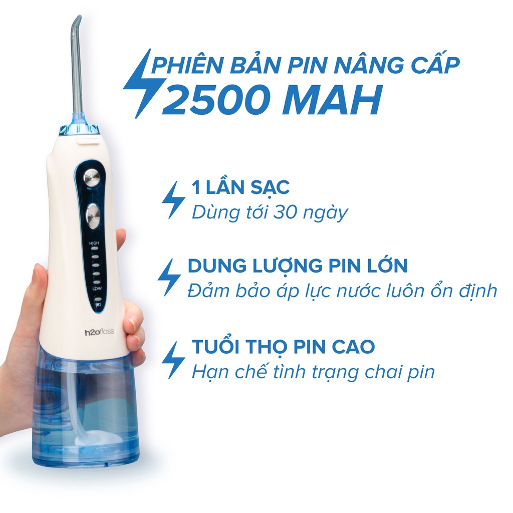 Máy Tăm Nước TEKKIN TI-HF2 Tặng Túi Vải + 7 Đầu Tăm Cải tiến công nghệ tia nước sạch X4 Lần - BH 12 tháng 1 đổi 1 - Hàng chính hãng / Hàng nhập khẩu