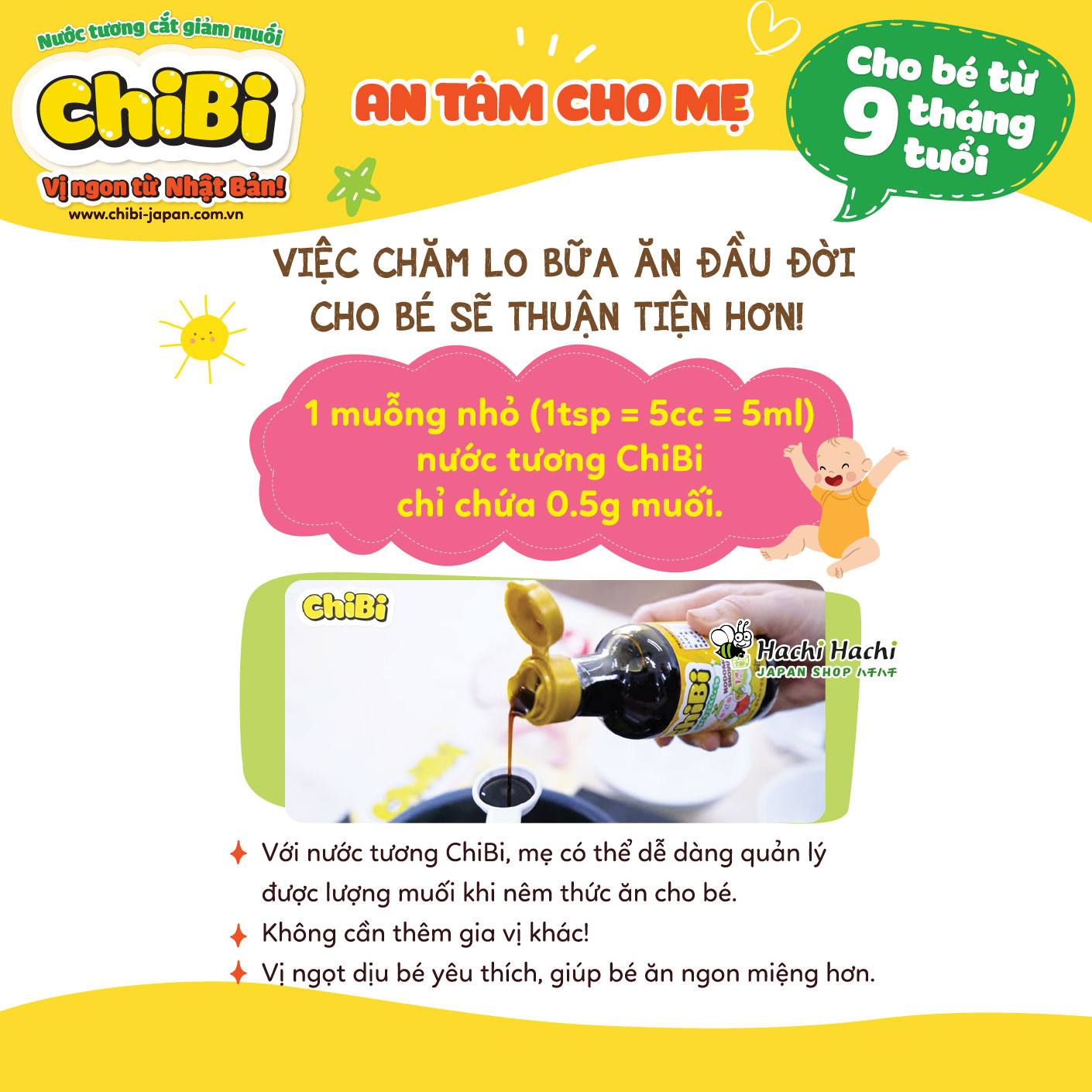 Nước tương ăn dặm giảm muối Nhật Bản 150ml ChiBi (Yamagen) cho bé từ 9 tháng tuổi