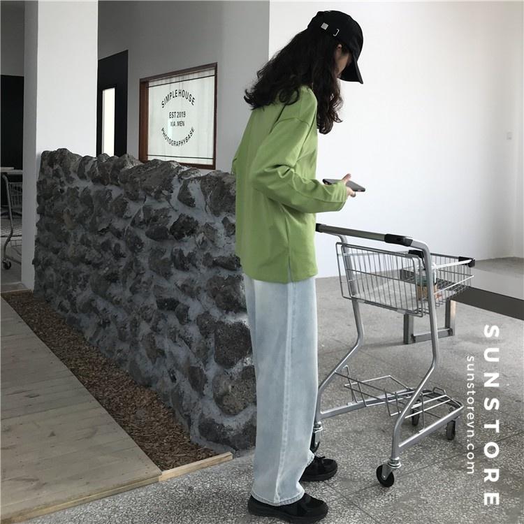 Quần jean nữ lưng cao dáng suông dài màu nhạt Ulzzang