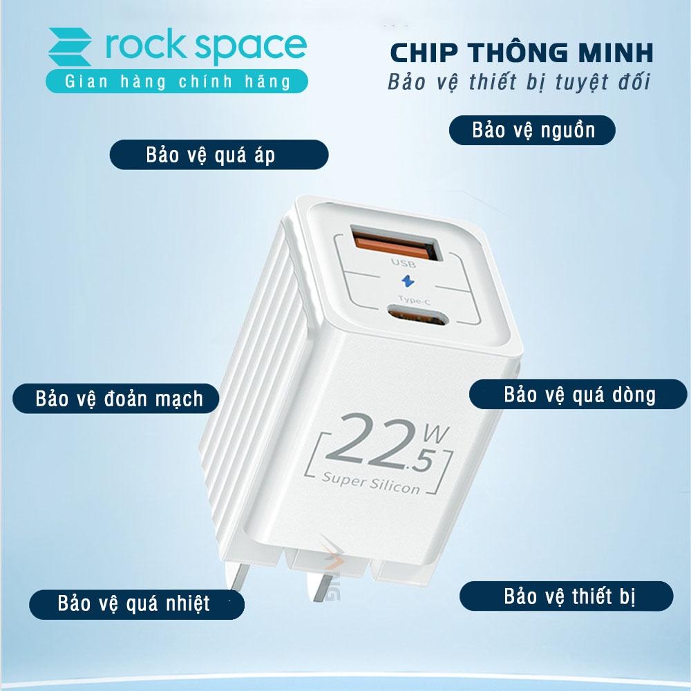 Củ Sạc Nhanh Rockspace T66 mini dành cho Iphone , 2 cổng USB - TypeC chuẩn PD 22.5W - Hàng chính hãng