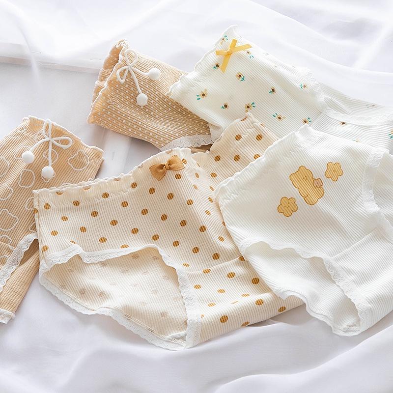 Quần Lót Nữ Cotton Kháng Khuẩn Thời Trang Trà Sữa Chấm Bi Ngang Eo . Hàng Loại Đẹp.