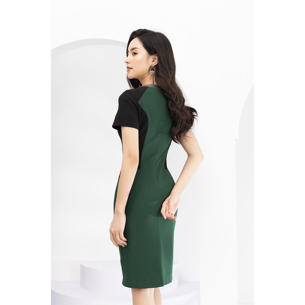 Đầm Nữ LUPERI LFV3162 Công Sở Dáng Ôm Phối Màu Tạo Điểm Nhất Eo Chất Liệu Đũi Xước Hàn Quốc Cao Cấp