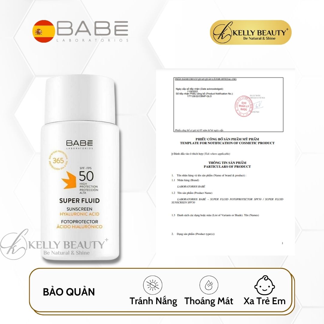 Kem Chống Nắng Dưỡng Ẩm BABE Super Fluid Sunscreen SPF 50 | Kelly Beauty
