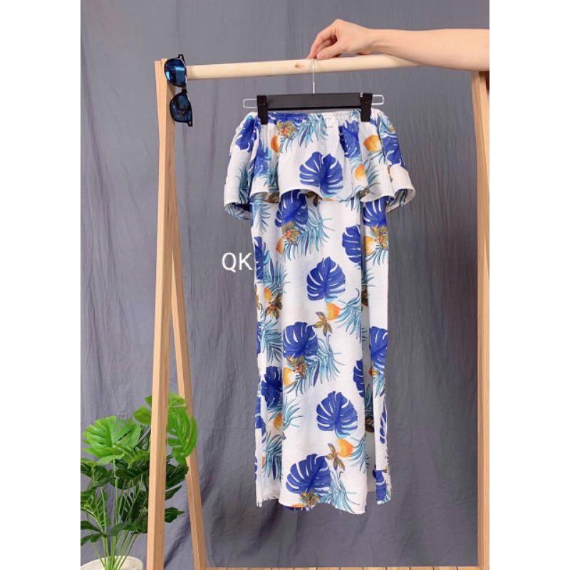váy nữ đi biển chữ V họa tiết đi biển sang trọng